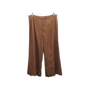 100% Linen Chocolate brown lagenlook lined wide  crop pants